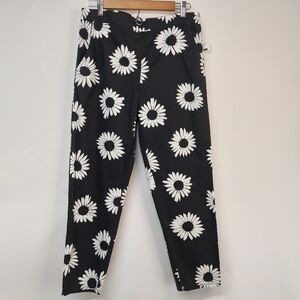 Gap Women's Black White Cropped Sunflower Print Pants Size M NWT